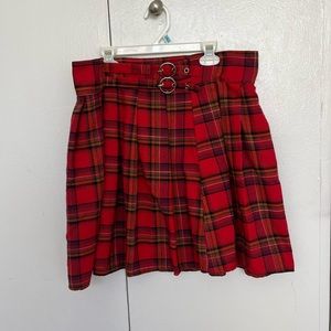 XL Red Plaid Mini A-Line Pleated Skirt